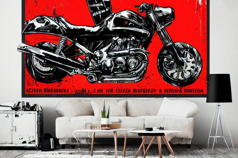 Prompt: italian pizza, akira's motorcycle, gorillaz, poster, artistic