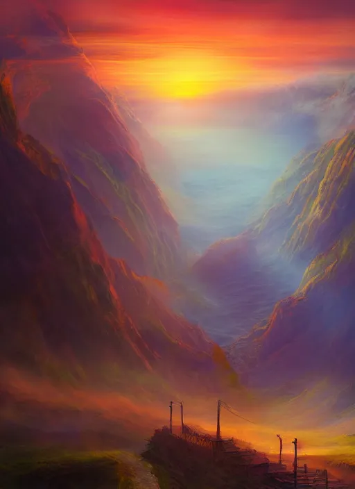Prompt: a beautiful concept art painting of a sunrise on a peruvian, beautiful lighting, fantasy art