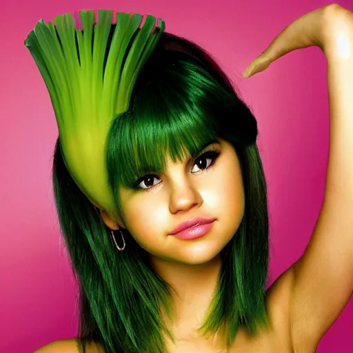 Prompt: human celery as selena gomez photoshop