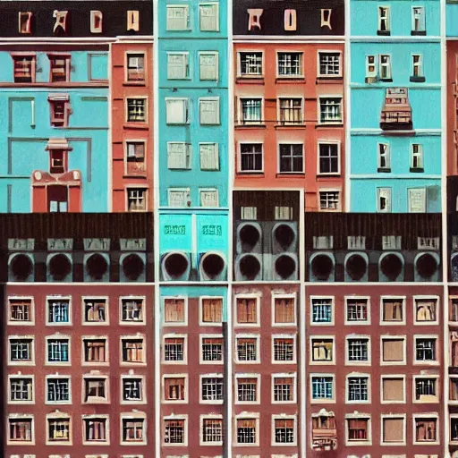 Prompt: a shot of a city by wes anderson