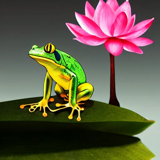 Image similar to a transparent frog standing on a lotus, digital art, trending on artstation