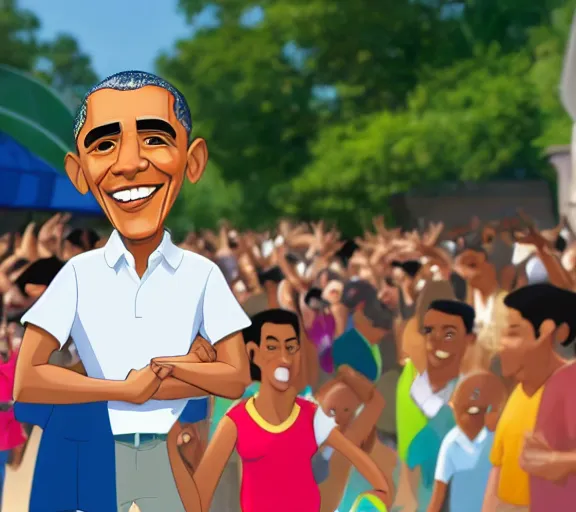 Image similar to Barack Obama as a cartoon character in a Disney animated film; masterpiece; f/1.4; 90mm