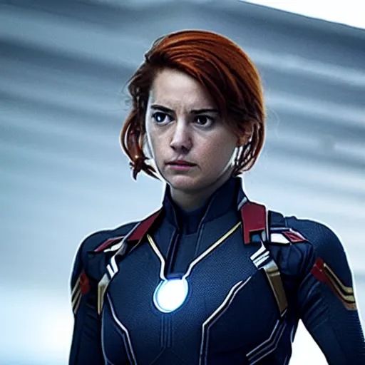 Image similar to A still of Shailene Woodley as Black Widow in Iron Man 2 (2010), close-up