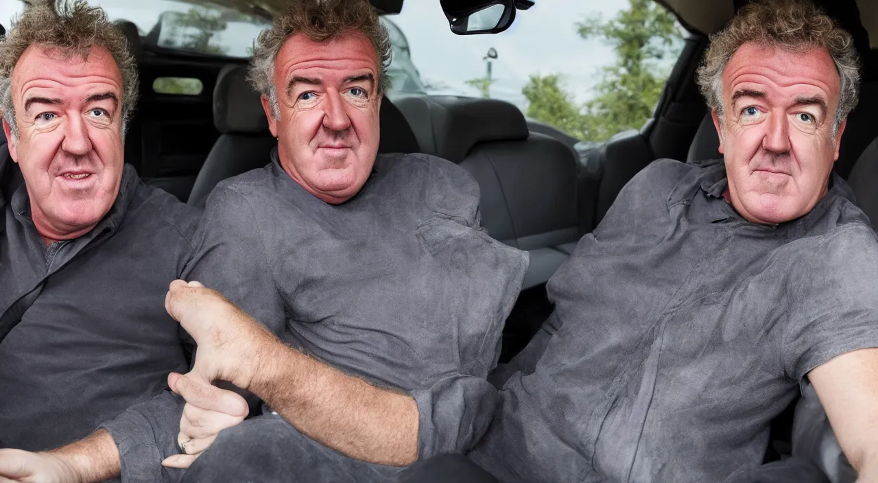 Prompt: a photo of jeremy clarkson in a car he doesn't like, high detail, high definition, 8k, photorealistic,