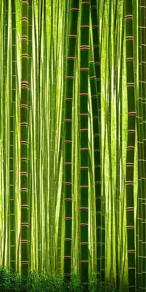 Image similar to a minimalist picture of a beautiful and magical bamboo forest landscape, by petros afshar