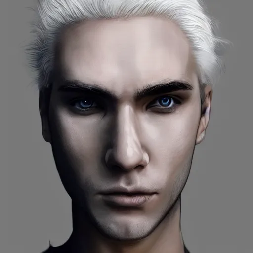 Image similar to mask, sad expression, male, white hair, long hair, white, concept art, photorealistic, highly detailed, sharp focus, artstation, digital painting