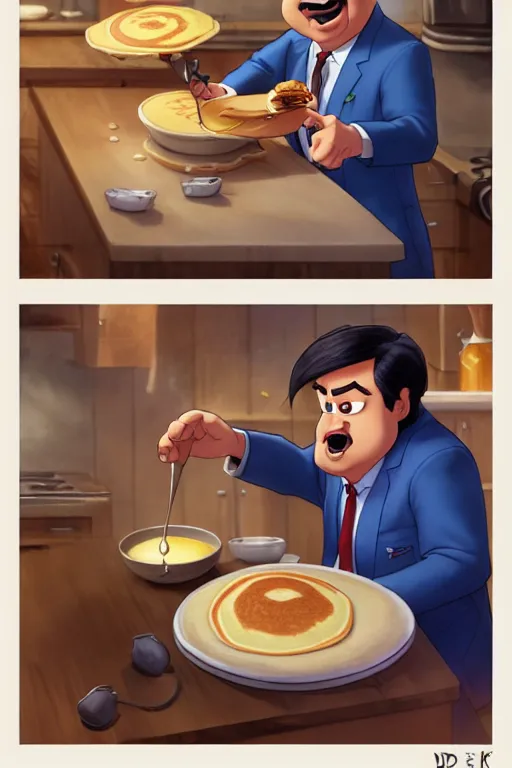 Image similar to dr phil making pancakes, animation pixar style, by pendleton ward, magali villeneuve, artgerm, rob rey and kentaro miura style, golden ratio, trending on art station