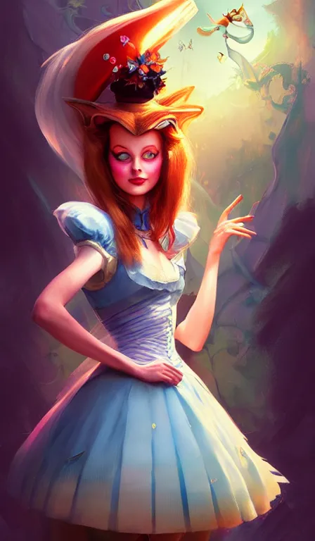 Prompt: illustration of alice from alice in wonder land, portrait, sharp focus, digital art, concept art, dynamic lighting, by anna dittmann 0. 7 5, mark arian 0. 2 5, marc davis 0. 5 5, and sandra chevrier 0. 7 5