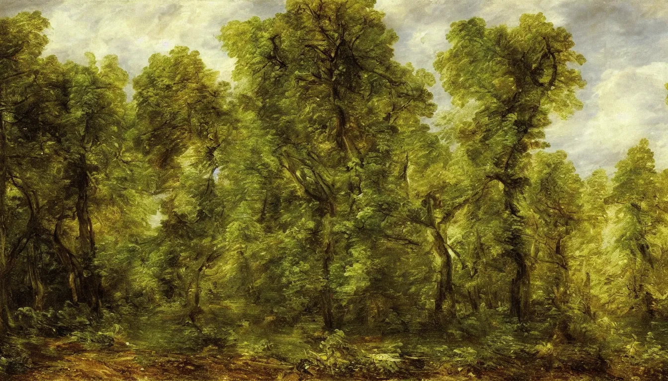 Prompt: a clearing in a forest painted by John Constable
