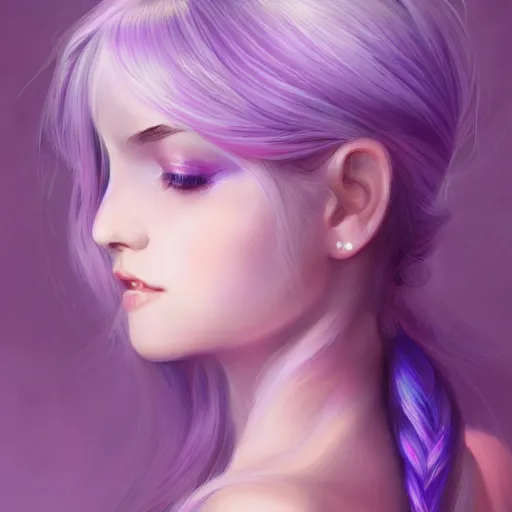 Image similar to teen girl, lavender hair, gorgeous, amazing, elegant, intricate, highly detailed, digital painting, artstation, concept art, sharp focus, illustration, art by Ross tran