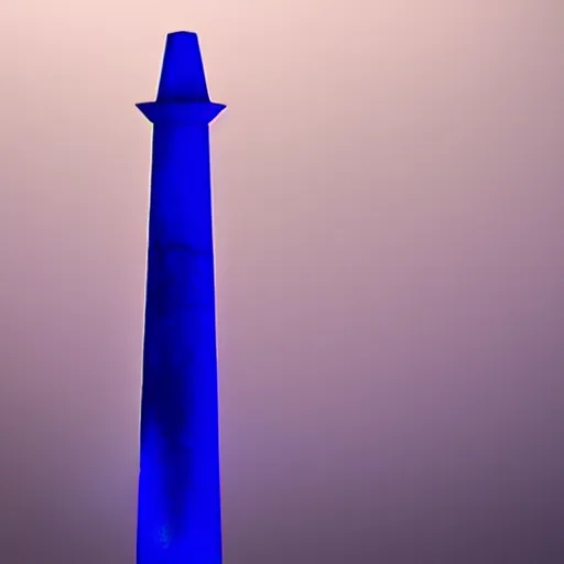 Prompt: magical blue glowing obelisk standing on a plain in the moonshine at night. foggy. eerie.