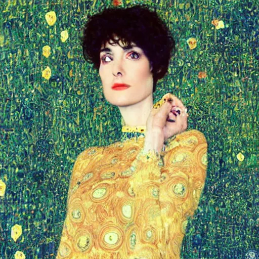 Prompt: winona Ryder in the style of Gustav Klimt