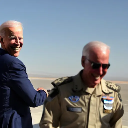 Prompt: joe biden laughing as planes leave afghanistan,