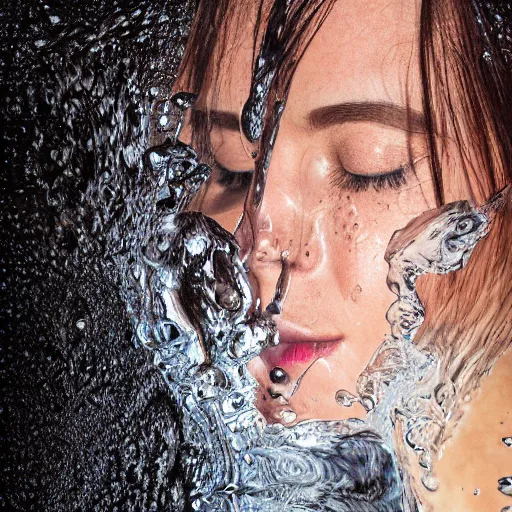 Image similar to water artwork manipulation of a human head,, ray tracing, sharp focus, realistic water, long shot