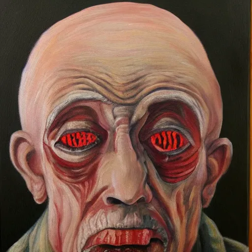 Image similar to a painting of an old man with scary eyes