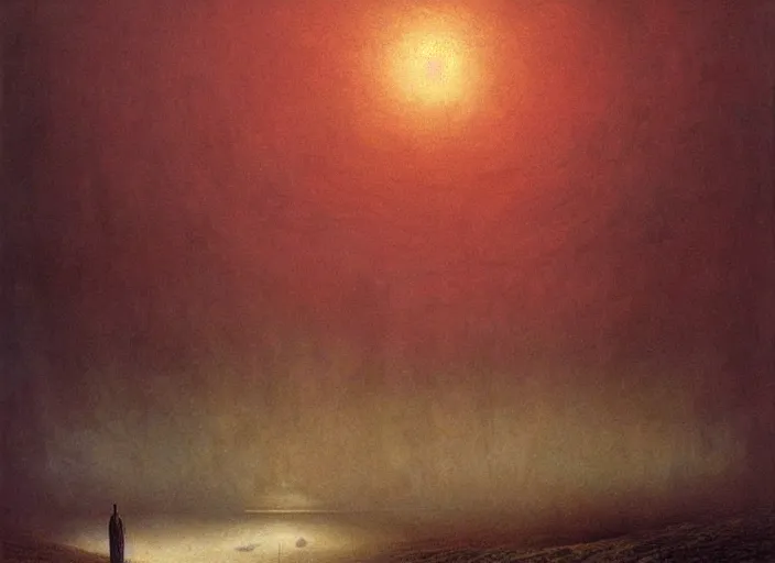 Image similar to the last survivors on earth witness the end of the world, by zdzislaw beksinski and vladimir kush