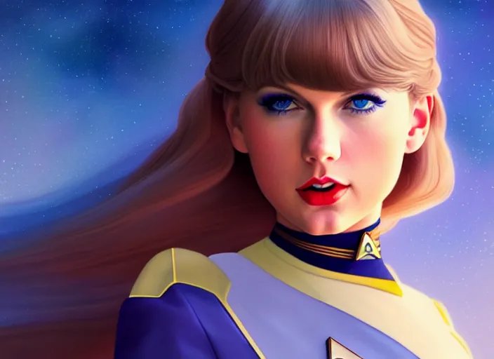 Prompt: a disney film still of taylor swift as a star trek officer, finely detailed features, closeup of the face, perfect art, dusk, blue hour, gapmoe yandere grimdark, trending on pixiv fanbox, painted by greg rutkowski, makoto shinkai, takashi takeuchi, alphonse mucha, akihiko yoshida