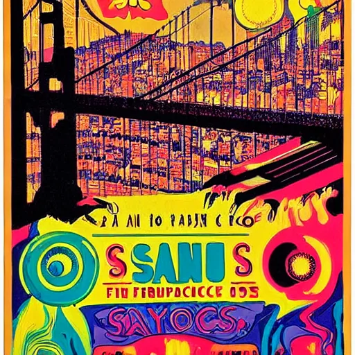 Prompt: san francisco psychedelic poster, 1 9 6 0 s, how to make a sandwich