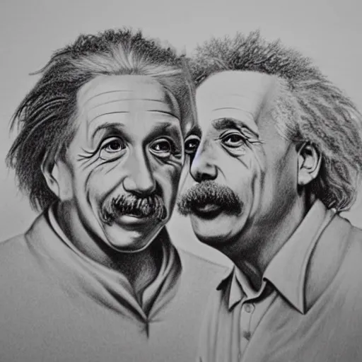 Image similar to Einstein and Newton speaks each other on a topic, pencil drawing, ultra detailed