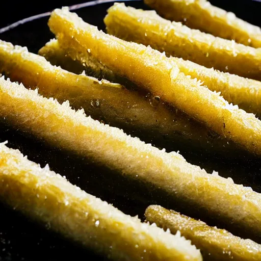 Image similar to Soaking wet soggy fish stick drenched with a stream water from a faucet on a moist wet plate. Very wet delicious fish sticks with specular highlights. Water drips from the wet fish sticks. Macro lens close up shot 8K food commercial shot award winning