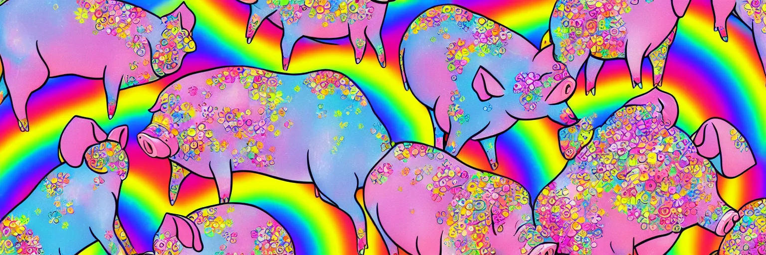 Prompt: pigs and rainbows digital art wallpaper by lisa frank intricate illustration