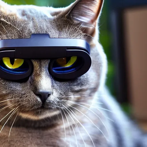 Prompt: A cat wearing a VR headset