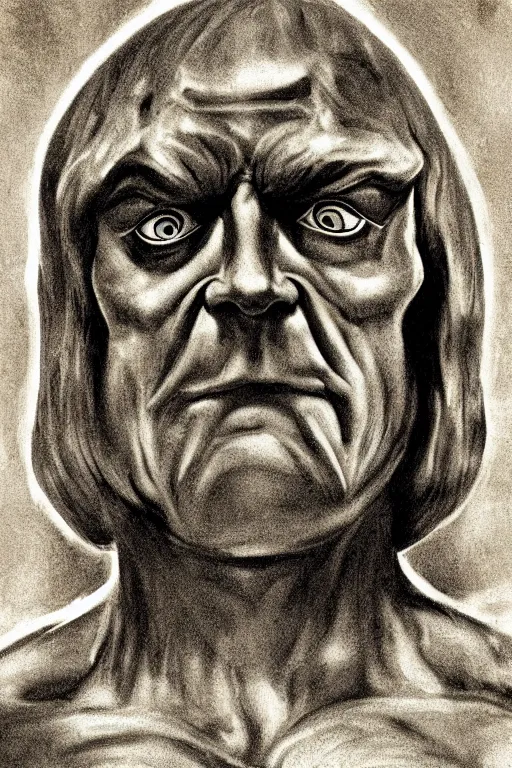Image similar to he - man, portrait, full body, symmetrical features, silver iodide, 1 8 8 0 photograph, sepia tone, aged paper, sergio leone, master prime lenses, cinematic