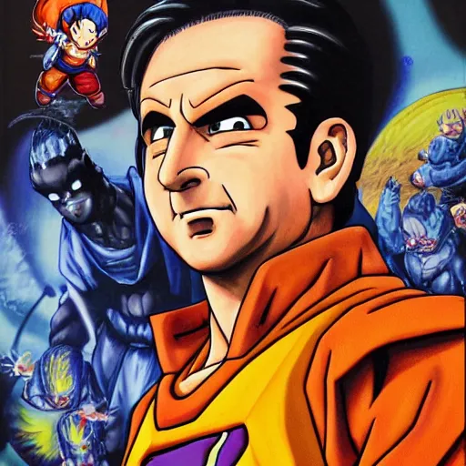 Image similar to Painting of Steve Carell, official, detailed, character dragonball, award winning artwork, Akira Toriyama