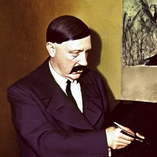 Image similar to hitler painting a beautiful picture of himself