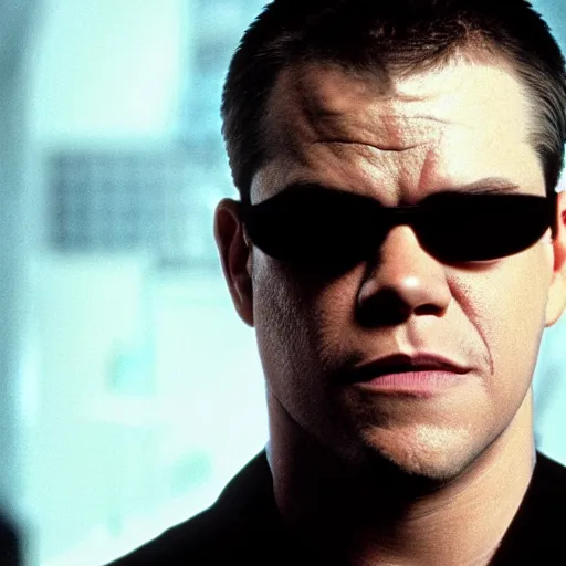 Prompt: matt damon as neo in the matrix