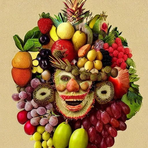 Prompt: giuseppe arcimboldo it, made with fruits, unreal engine