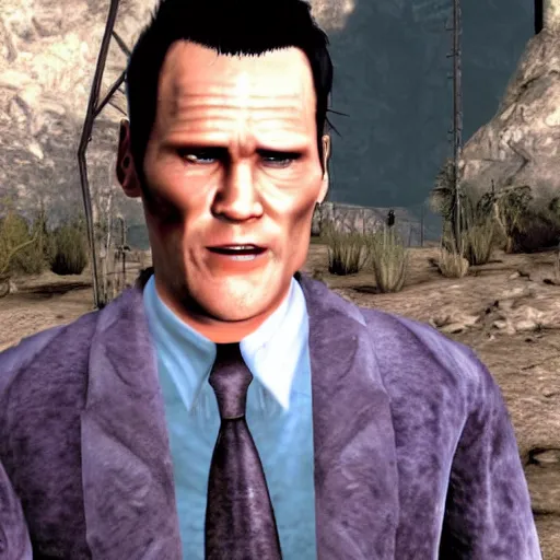 Prompt: jim carrey in fallout new vegas, game still