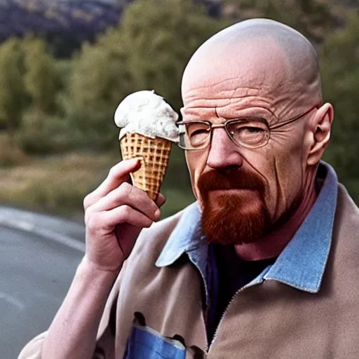 Image similar to walter white eating an ice cream