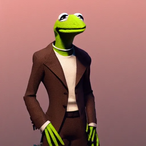 Image similar to kermit is james bond, fine details anime scen, cinematic lights, behance hd, trending on artstation