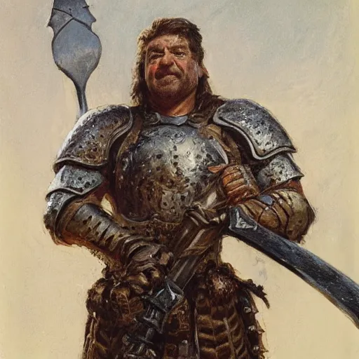 Image similar to portrait of john goodman wearing armor and holding sword by frank fazetta, fantasy, barbarian