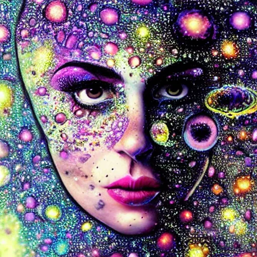 Prompt: woman portrait made out of galaxies, beautiful, cyborg, tim burton comic book art, realistic, highly detailed