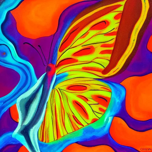 Prompt: a painting of the shape of a butterfly made of fire - 4