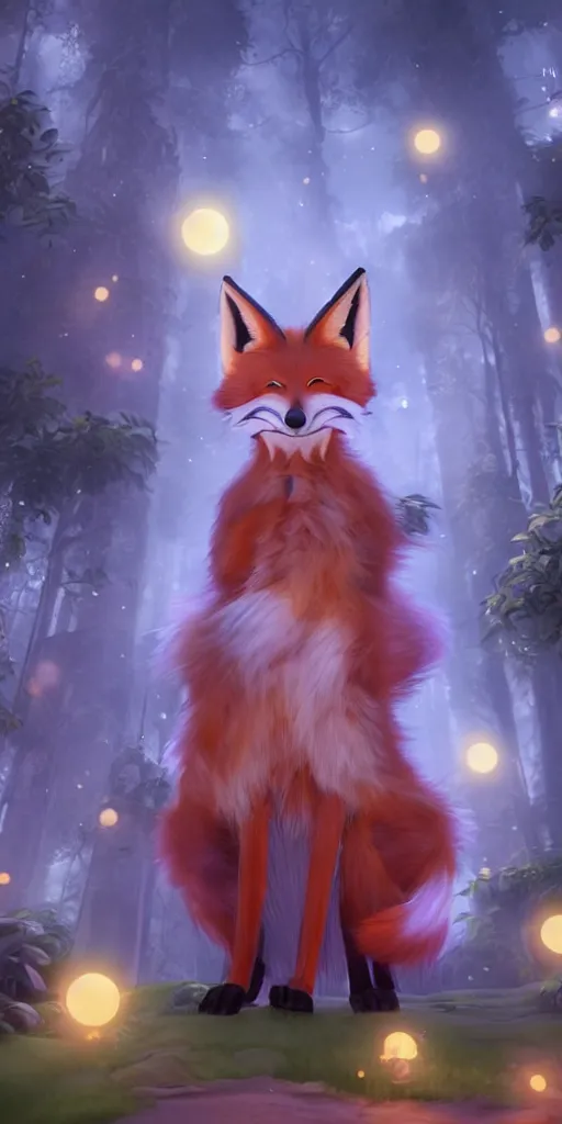 Image similar to The lovely hairy fox, wearing the uniform of the magic school, is surrounded by a huge luminous magic array, fluffy, photorealistic, soft lighting, unreal engine