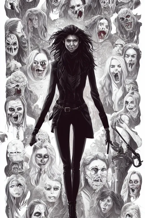 Image similar to nina dobrev in sleepy hollow, full body, big two toned eyes, teeth gritted, horror, intricate details, cinematic, epic, realistic, anatomy, tomer hanuka, uplight, artstation, photorealistic, scary