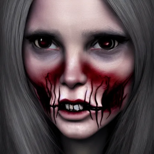 Prompt: a cute scary looking woman photorealistic, 8 k