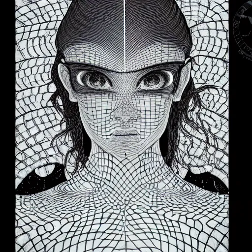 Image similar to holographic headset interface painted in alex grey and chris dyer style drawn by takato yamamoto, inspired by ooioo and sorayama and ikeuchi, intricate 3 d sculpture, black and white, 3 d, high detail, sharp high detail, artstation, octane