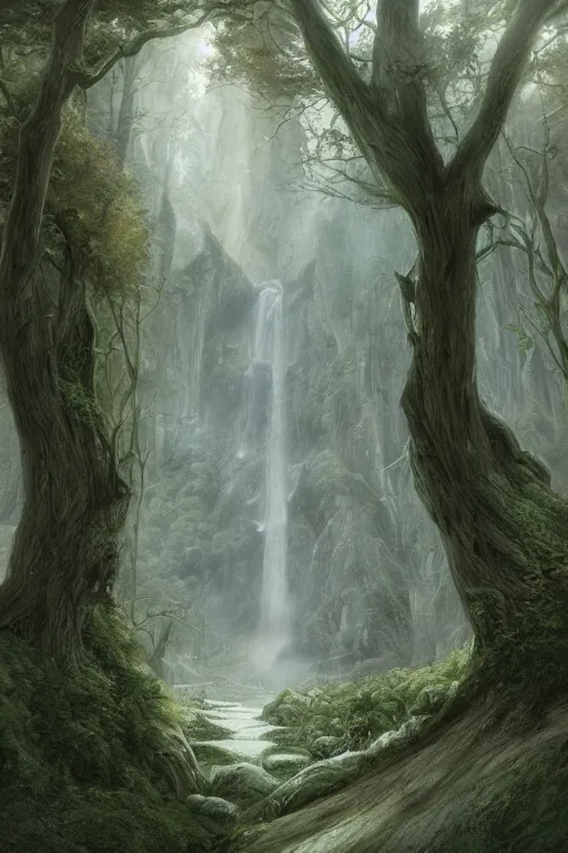 Image similar to Galadriel's glade, detailed matte painting, cinematic, Alan Lee, Artstation