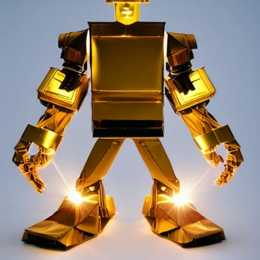 Image similar to robot made in origami hyperdetailed realistic golden hour illumination