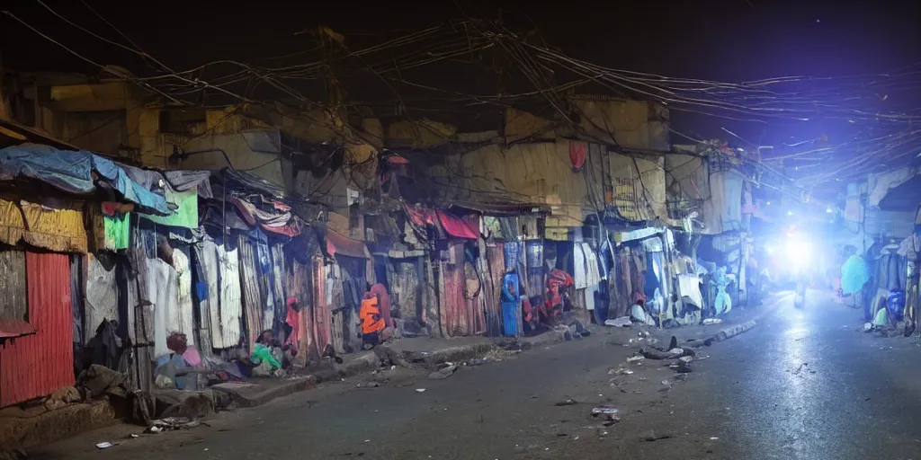 Image similar to UFO seen during night time in Ajegunle slums of lagos - beaming neon ray of light,