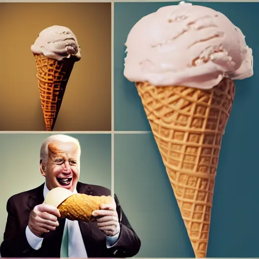 Image similar to obese Joe Biden in a Speedo, holding a gigantic ice cream cone, award winning photo, trending on artstation, 8k