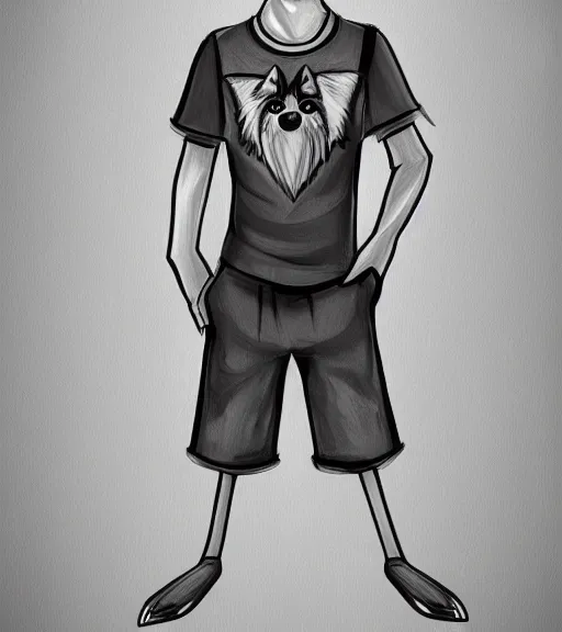 Prompt: expressive stylized master furry artist digital line art painting by blotch portrait character study of the anthro male anthropomorphic german shepard fursona animal person wearing clothes tshirt and shorts