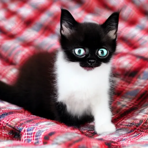 Prompt: a cute tiny black kitten on a blanket, cute photo, 4 k hd