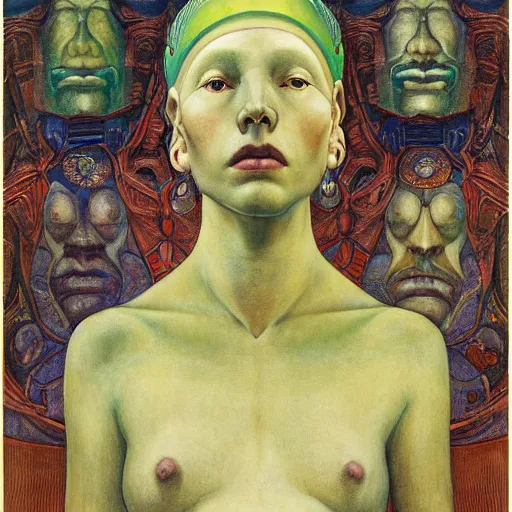 Image similar to the robot queen, by annie swynnerton and diego rivera and lucien freud and jean delville, symbolist, dramatic lighting, elaborate geometric ornament, head and shoulders view, art brut, soft pastel colors, smooth, sharp focus, extremely detailed, adolf wolfli, leo and diane dillon, nicholas roerich