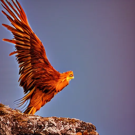 Prompt: Wildlife photography of a phoenix, award winning photograph, 8k