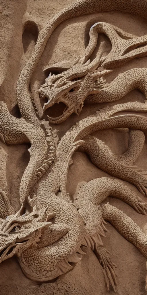 Prompt: photograph of the perfect and detailed of a dragon how a sand sculpture designed by architect antoni gaudi, cinematic composition, catalan modernisme, hyperrealistic, volumetric lighting, epic, insanely detailed, beautiful, unreal engine 5 render, 8 k,